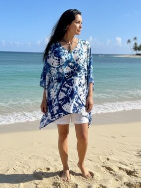 Belle by Kim Gravel Ocean Blue Patterned Blouse